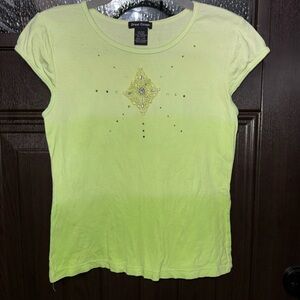 *Y2K* Lime Green Embellished Short Sleeve Baby Tee - Youth L (14) | fits adult S